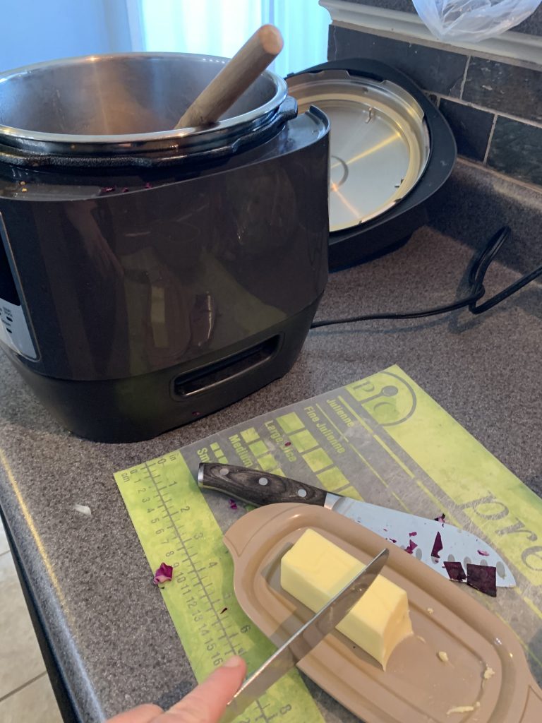 cutting butter for soup