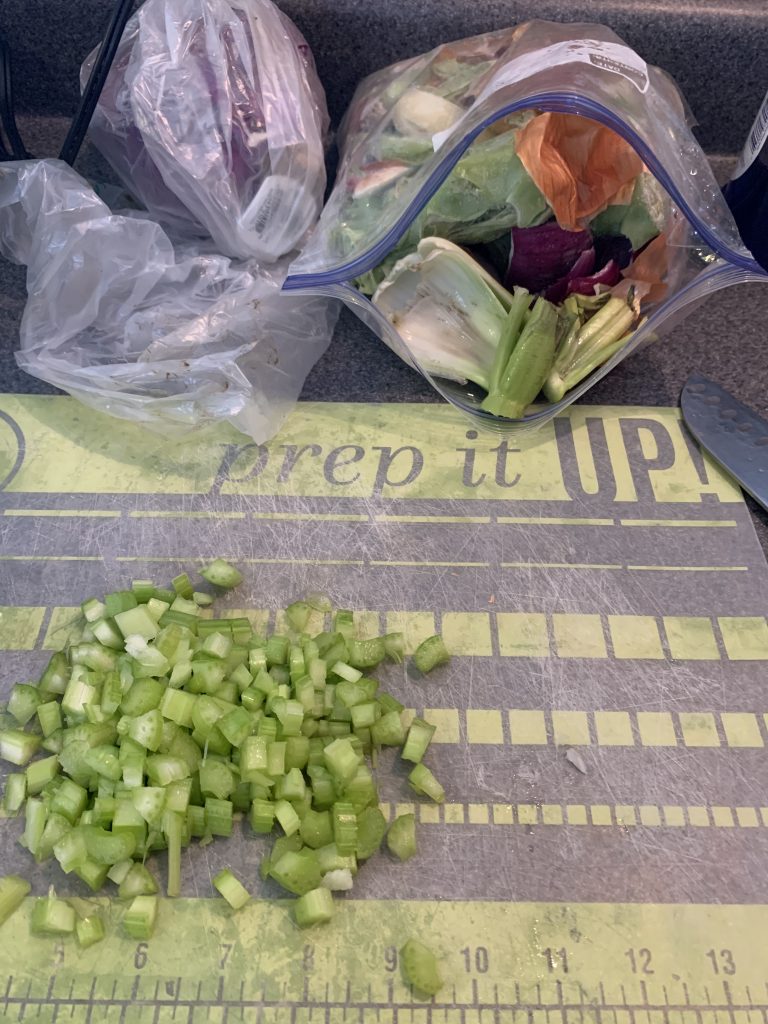 chopped celery for veggie beef soup
