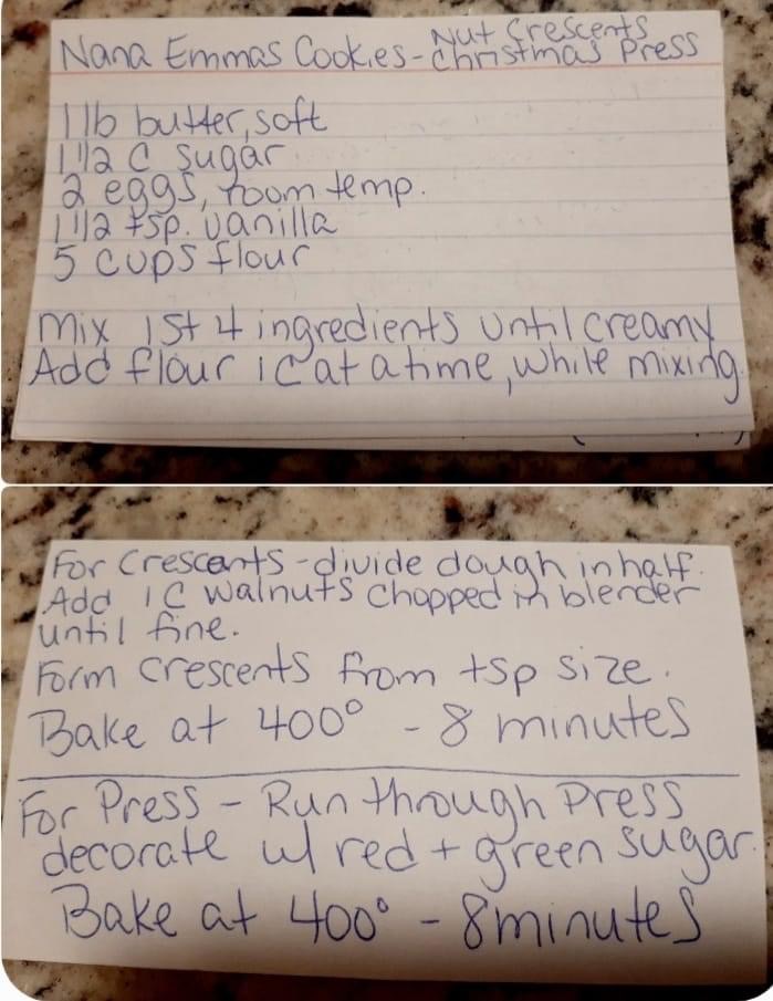 handwritten christmas cookie recipes