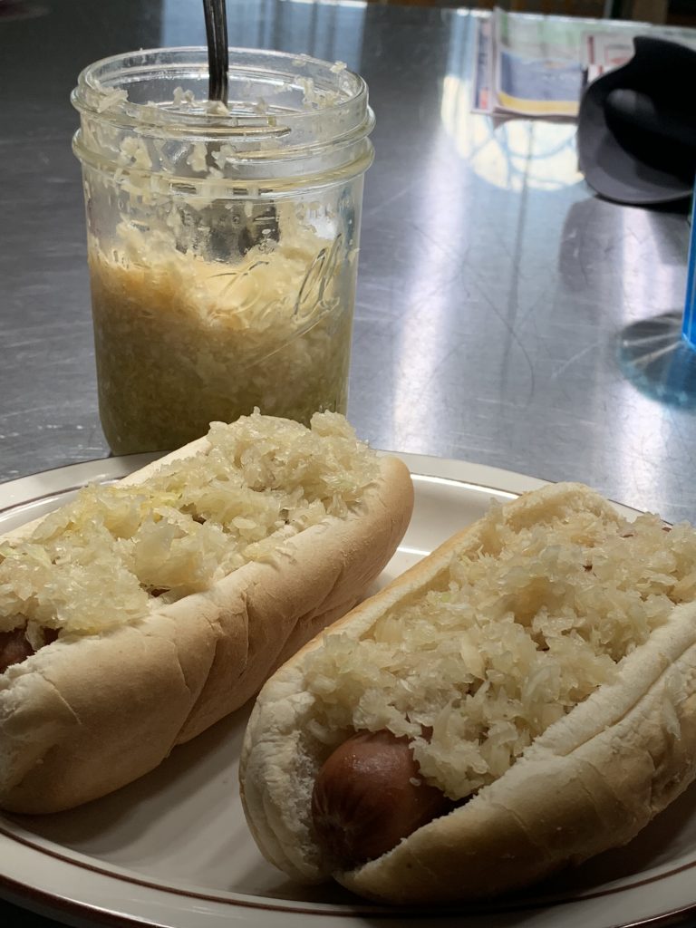 hot dogs with homemade sauerkraut